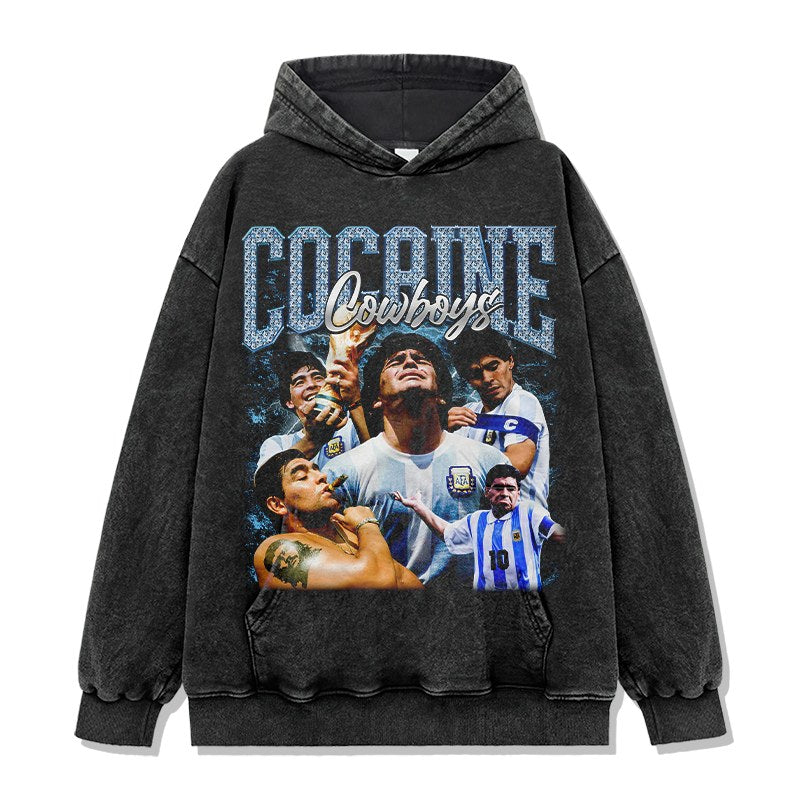 MARADONA VINTAGE HOODIE – שחור שטוף