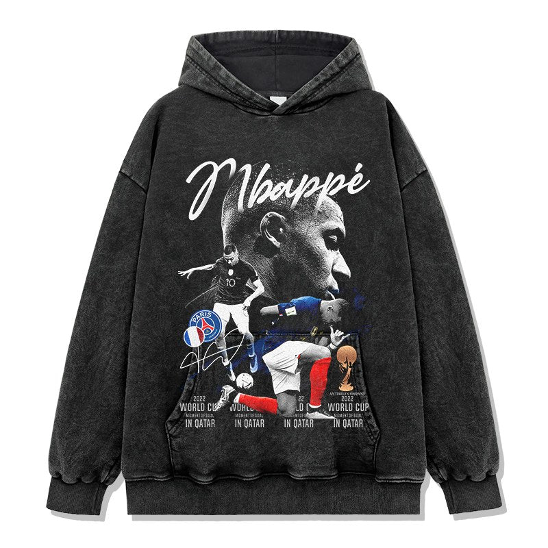 MBAPPÉ VINTAGE HOODIE – שחור שטוף
