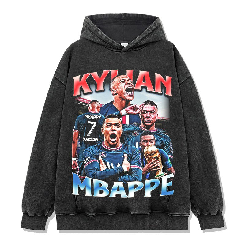 MBAPPÉ VINTAGE HOODIE – שחור שטוף