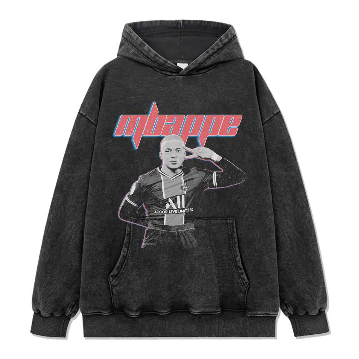 MBAPPÉ VINTAGE HOODIE – שחור שטוף