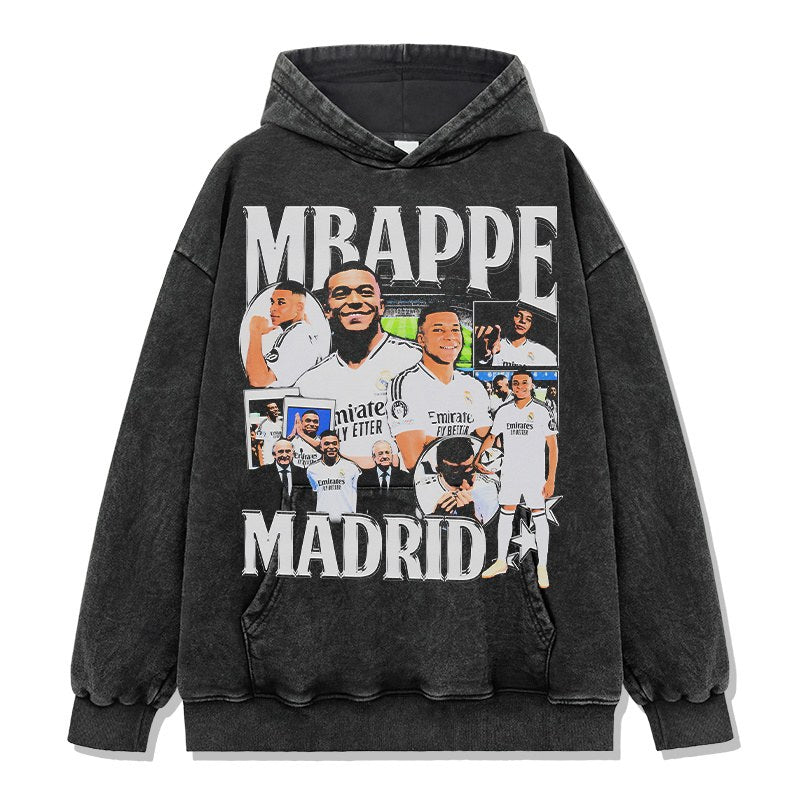 MBAPPÉ VINTAGE HOODIE – שחור שטוף