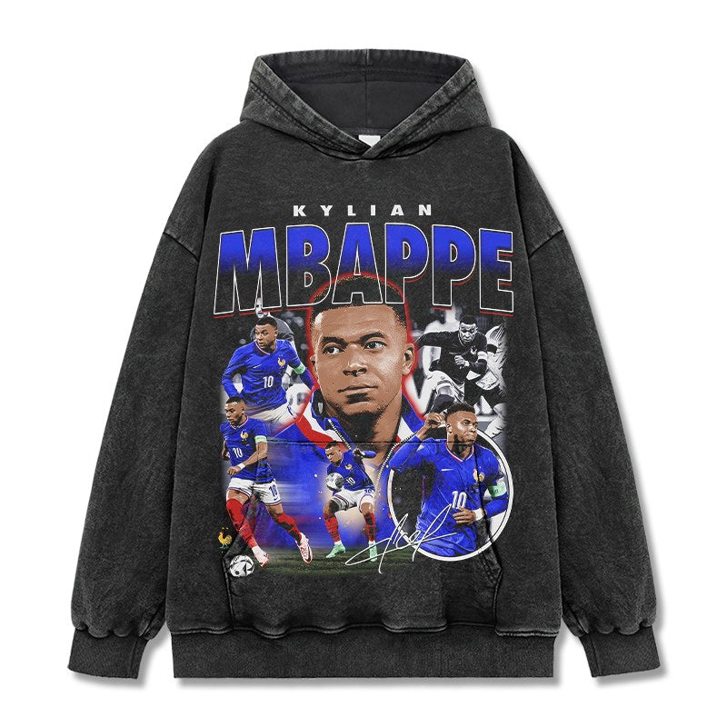 MBAPPÉ VINTAGE HOODIE – שחור שטוף