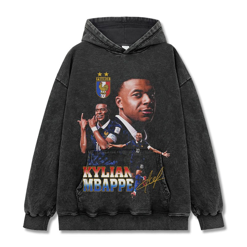 MBAPPÉ VINTAGE HOODIE – שחור שטוף