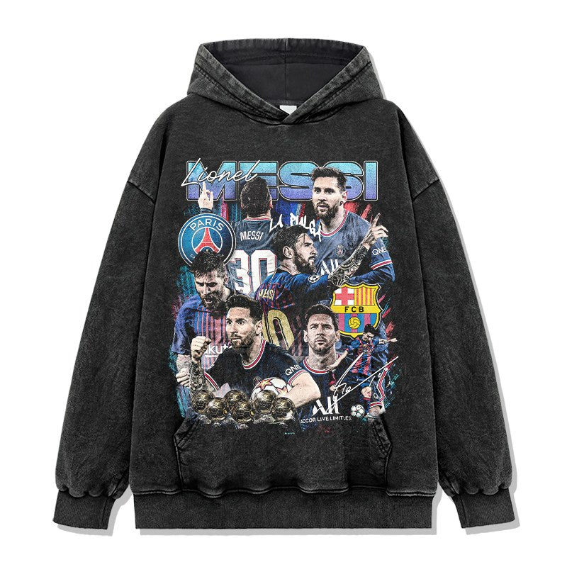 MESSI VINTAGE HOODIE – שחור שטוף