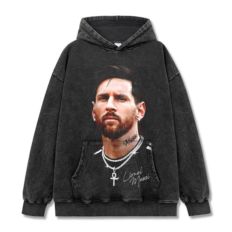 MESSI VINTAGE HOODIE – שחור שטוף
