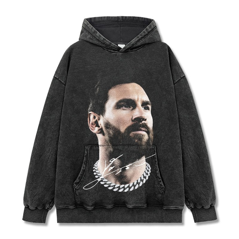 MESSI VINTAGE HOODIE – שחור שטוף