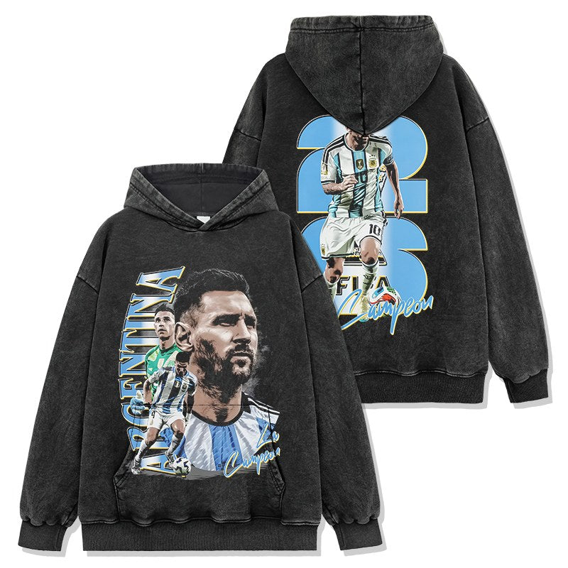 MESSI VINTAGE HOODIE – שחור שטוף