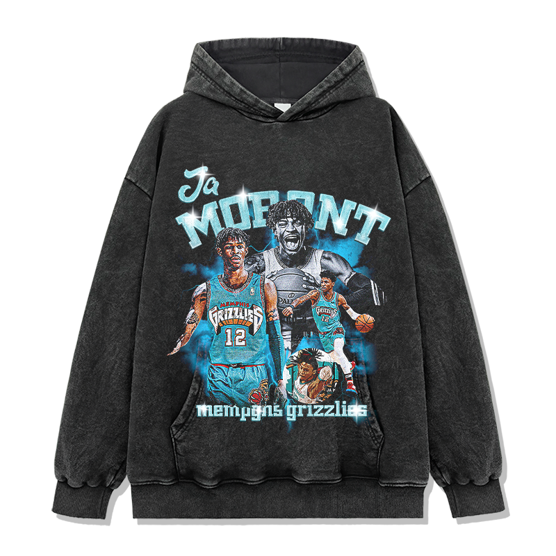 JA MORANT VINTAGE HOODIE – שחור שטוף