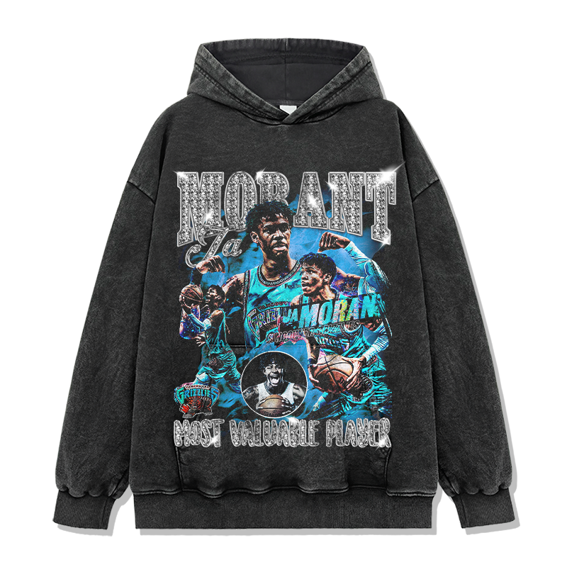 JA MORANT VINTAGE HOODIE – שחור שטוף
