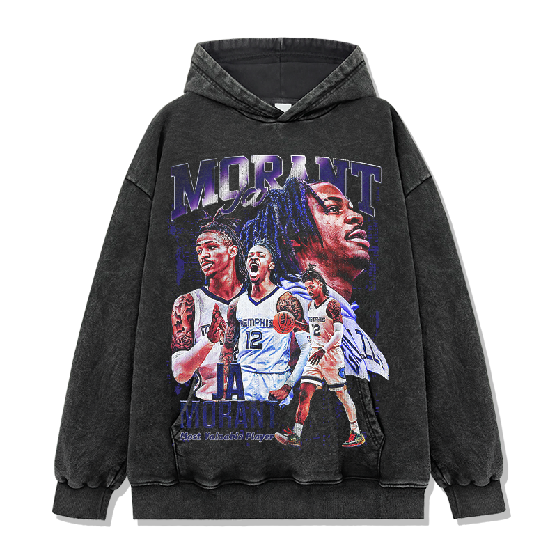 JA MORANT VINTAGE HOODIE – שחור שטוף