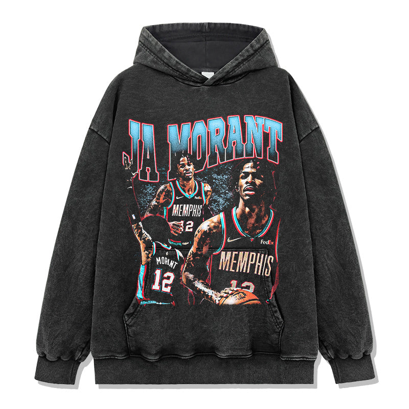 JA MORANT VINTAGE HOODIE – שחור שטוף
