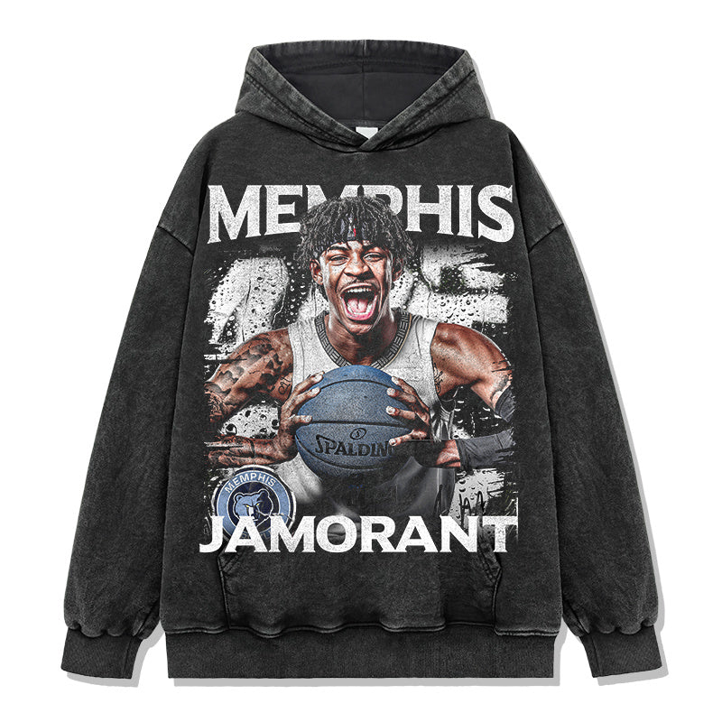 JA MORANT VINTAGE HOODIE – שחור שטוף