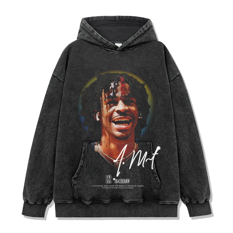 JA MORANT VINTAGE HOODIE – שחור שטוף