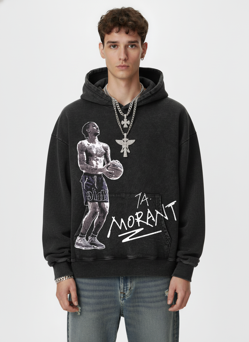 JA MORANT VINTAGE HOODIE – שחור שטוף