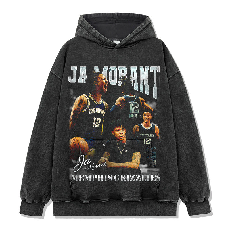 JA MORANT VINTAGE HOODIE – שחור שטוף