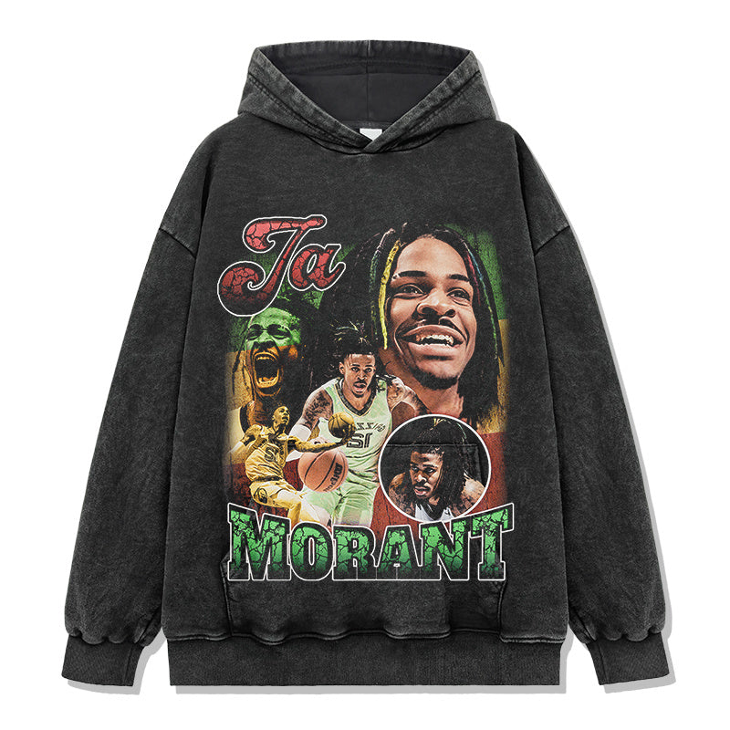 JA MORANT VINTAGE HOODIE – שחור שטוף