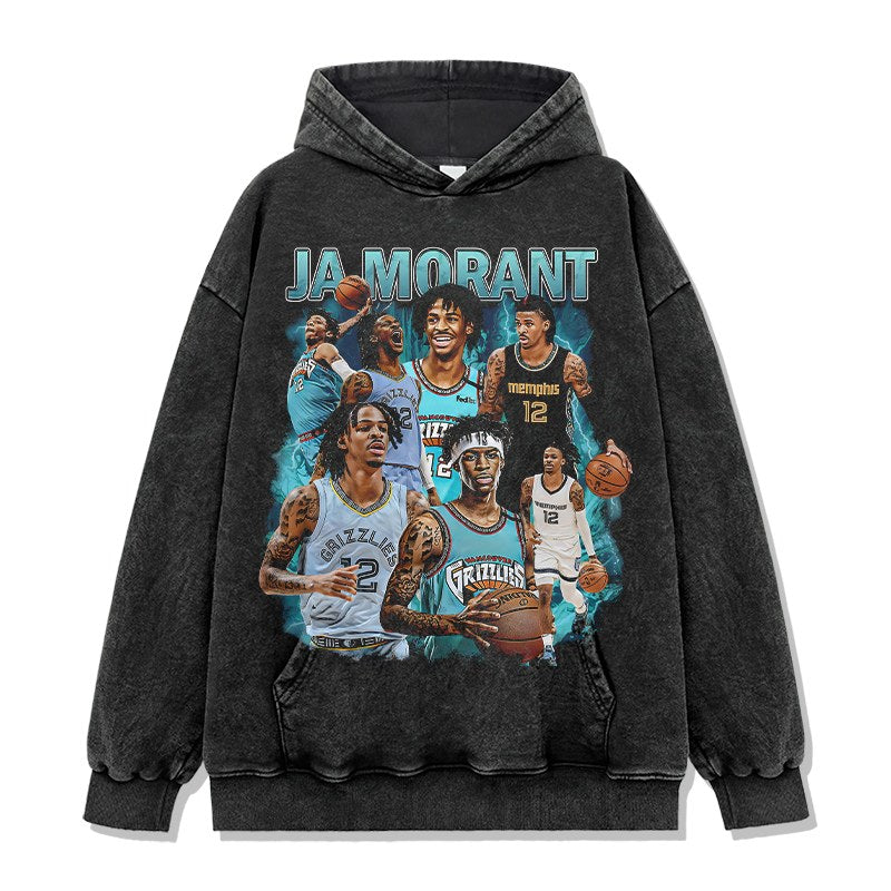 JA MORANT VINTAGE HOODIE – שחור שטוף