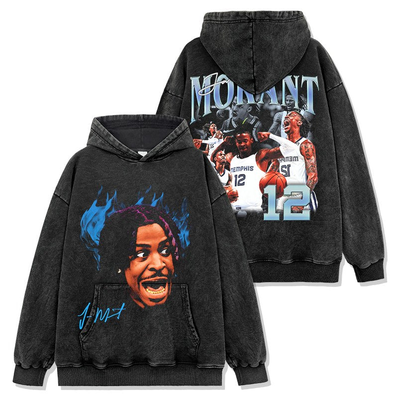 JA MORANT VINTAGE HOODIE – שחור שטוף