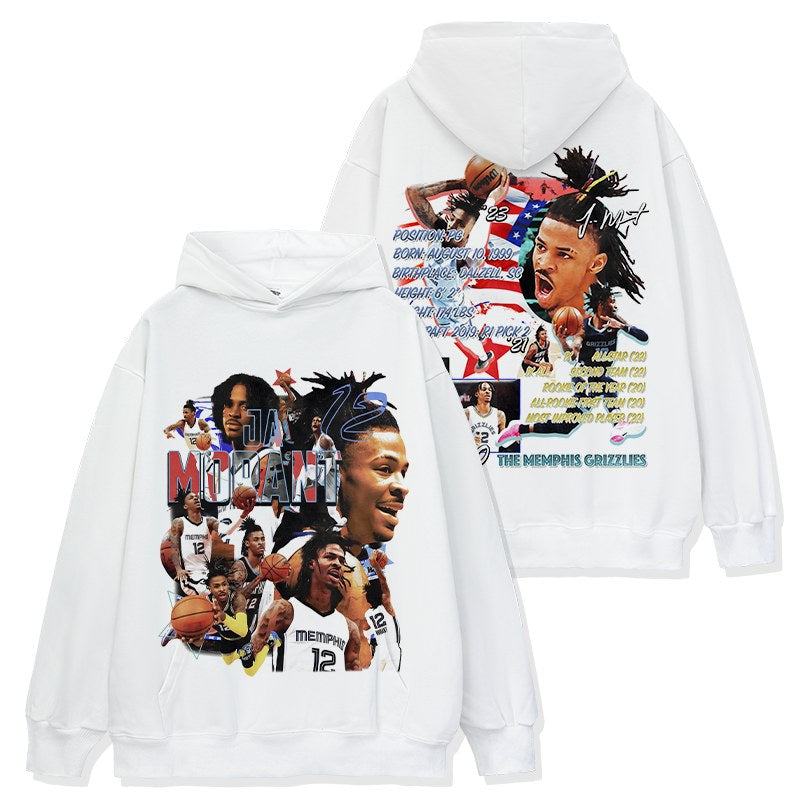 JA MORANT VINTAGE HOODIE – לבן