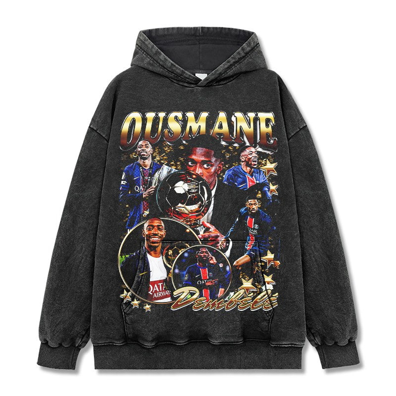 OUSMANE DEMBÉLÉ VINTAGE HOODIE – שחור שטוף