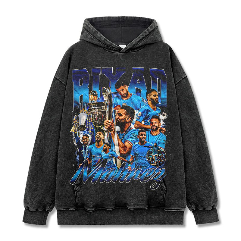 RIYAD MAHREZ VINTAGE HOODIE – שחור שטוף