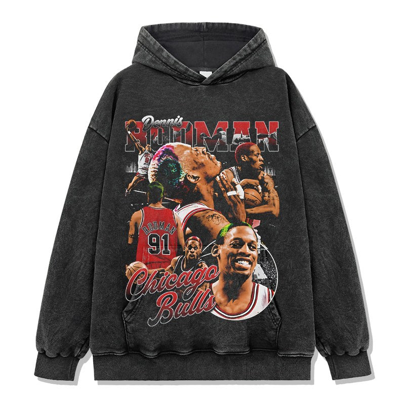 DENNIS RODMAN VINTAGE HOODIE – שחור שטוף