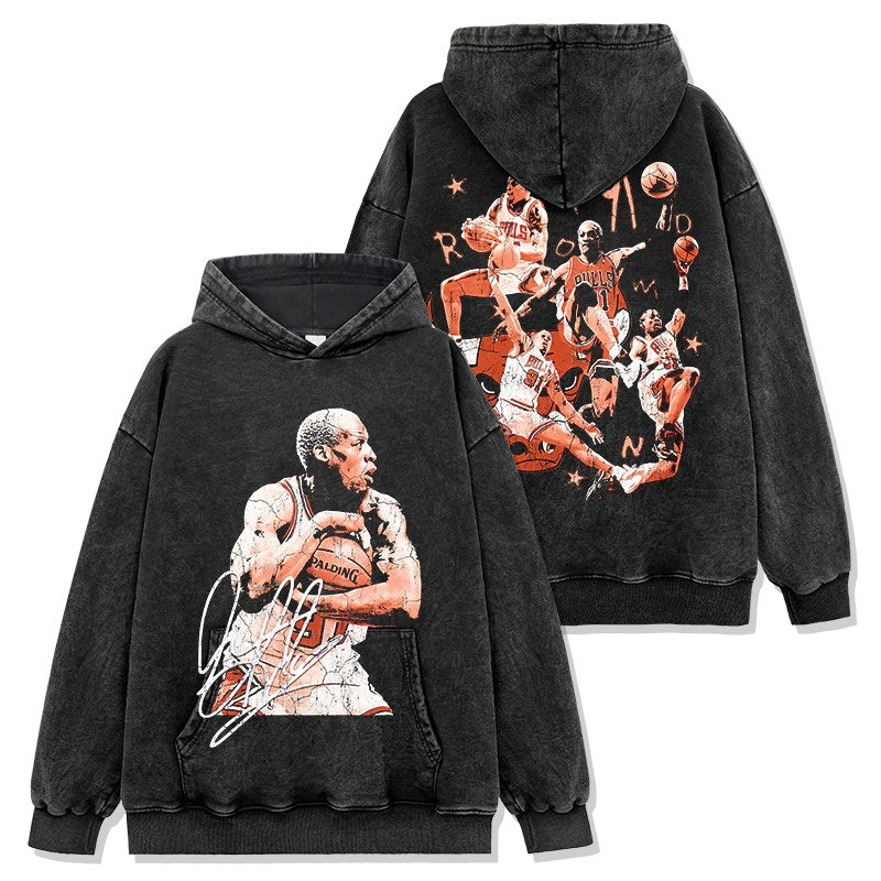 DENNIS RODMAN VINTAGE HOODIE – שחור שטוף
