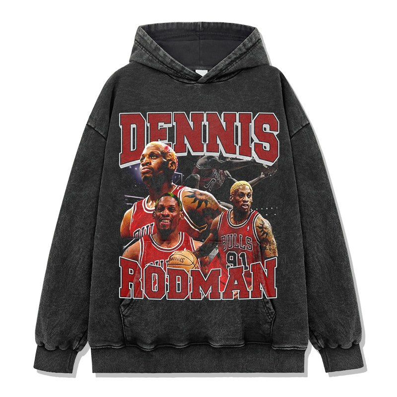 DENNIS RODMAN VINTAGE HOODIE – שחור שטוף
