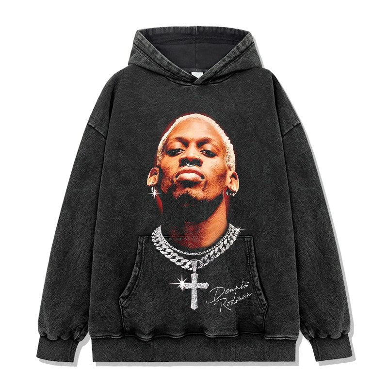 DENNIS RODMAN VINTAGE HOODIE – שחור שטוף