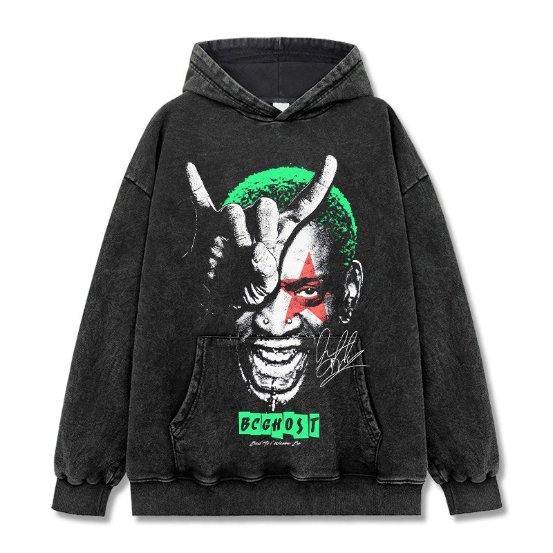 DENNIS RODMAN VINTAGE HOODIE – שחור שטוף
