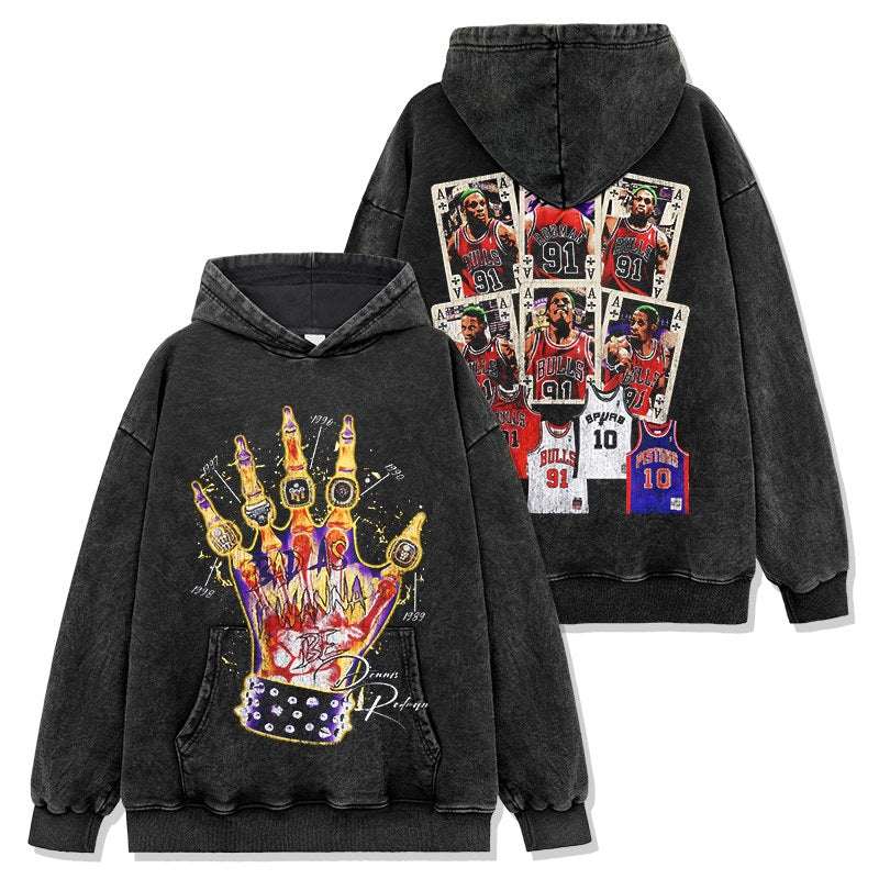 DENNIS RODMAN VINTAGE HOODIE – שחור שטוף