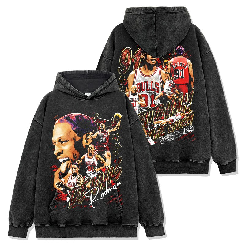 DENNIS RODMAN VINTAGE HOODIE – שחור שטוף