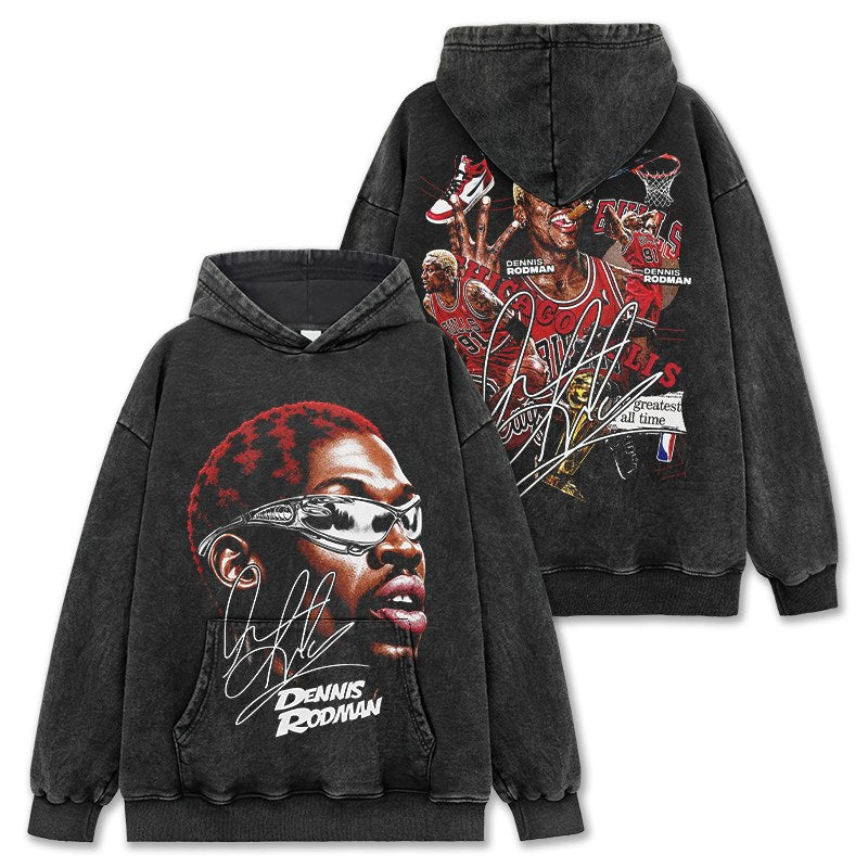 DENNIS RODMAN VINTAGE HOODIE – שחור שטוף