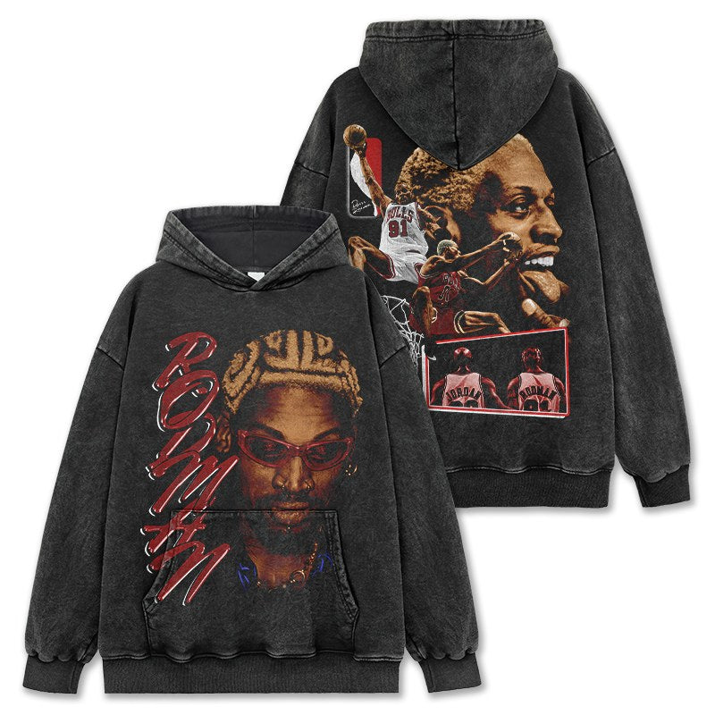 DENNIS RODMAN VINTAGE HOODIE – שחור שטוף