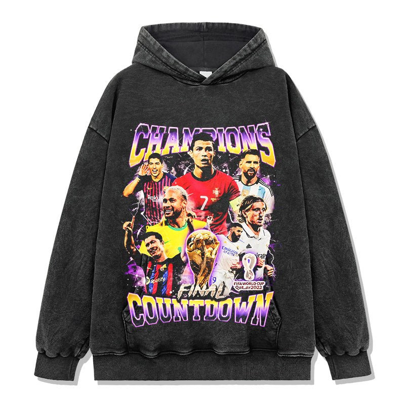 RONALDO · MESSI · NEYMAR VINTAGE HOODIE – שחור שטוף