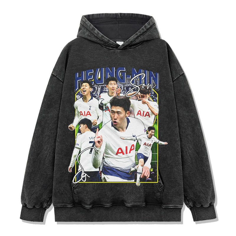 SON HEUNG-MIN VINTAGE HOODIE – שחור שטוף