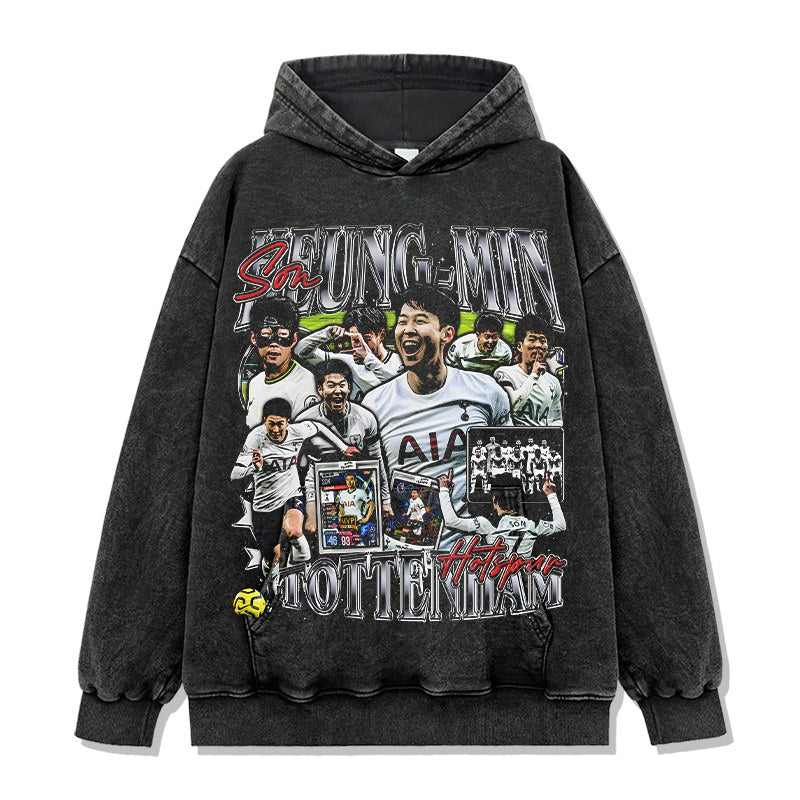 SON HEUNG-MIN VINTAGE HOODIE – שחור שטוף