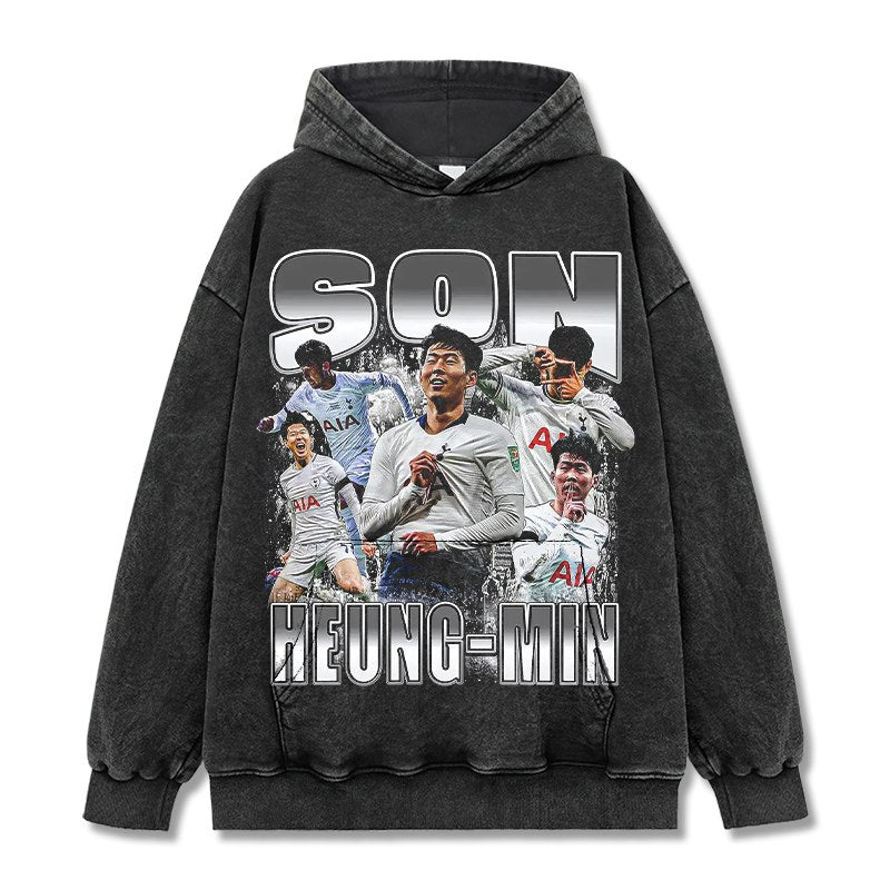 SON HEUNG-MIN VINTAGE HOODIE – שחור שטוף