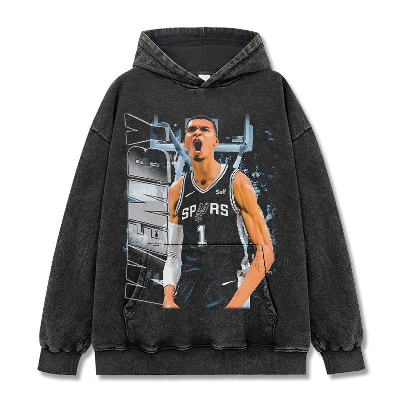 VICTOR WEMBANYAMA VINTAGE HOODIE – שחור שטוף