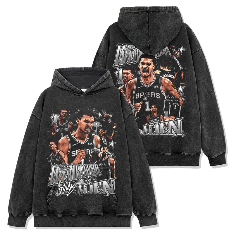 VICTOR WEMBANYAMA VINTAGE HOODIE – שחור שטוף